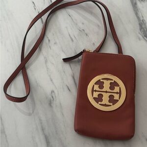 Tory Burch New Light  Brown and Gold Charlie Mini Phone Crossbody